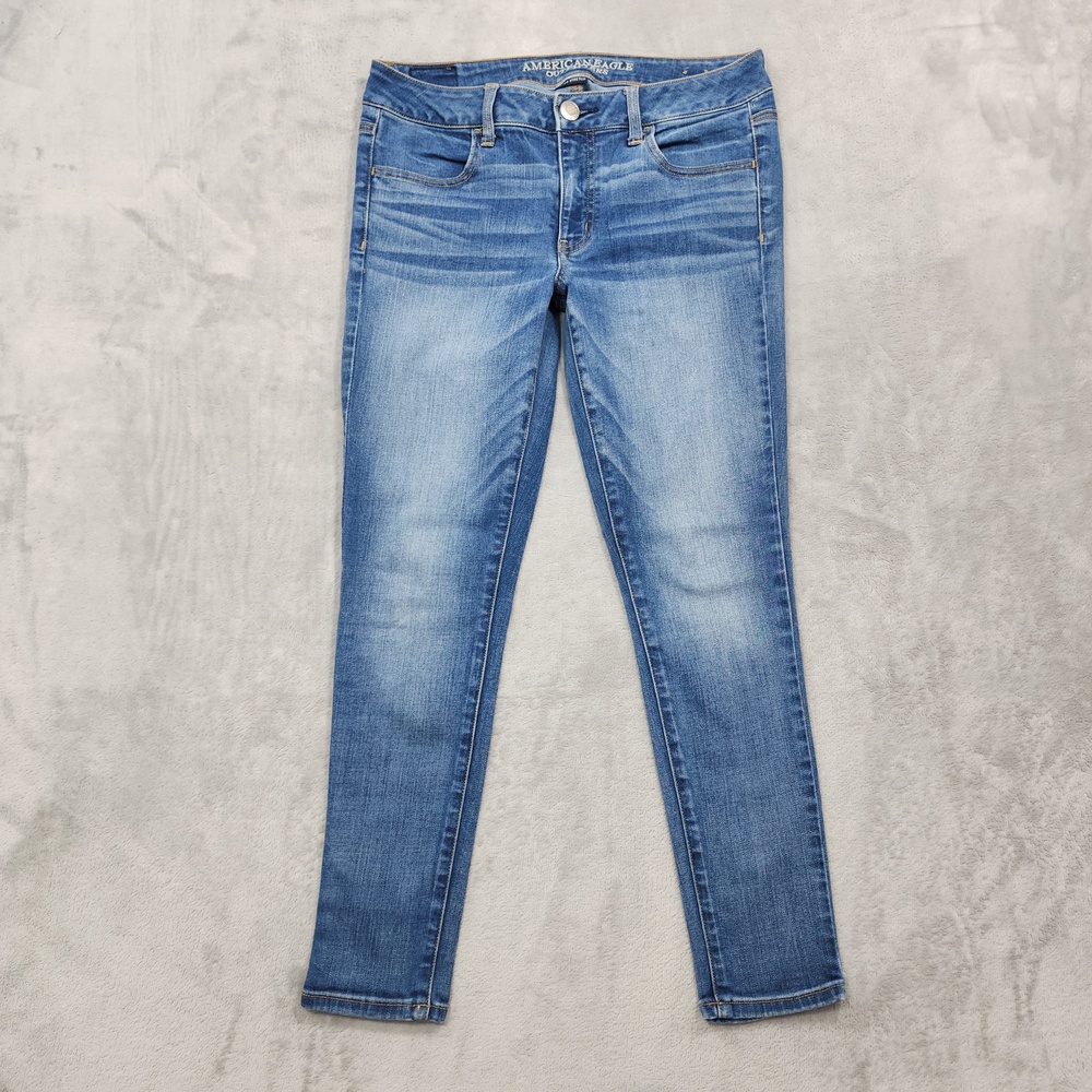 American Eagle Jeans Womens 8 SHORT Blue Mid Rise Jegging Super Stretch Denim